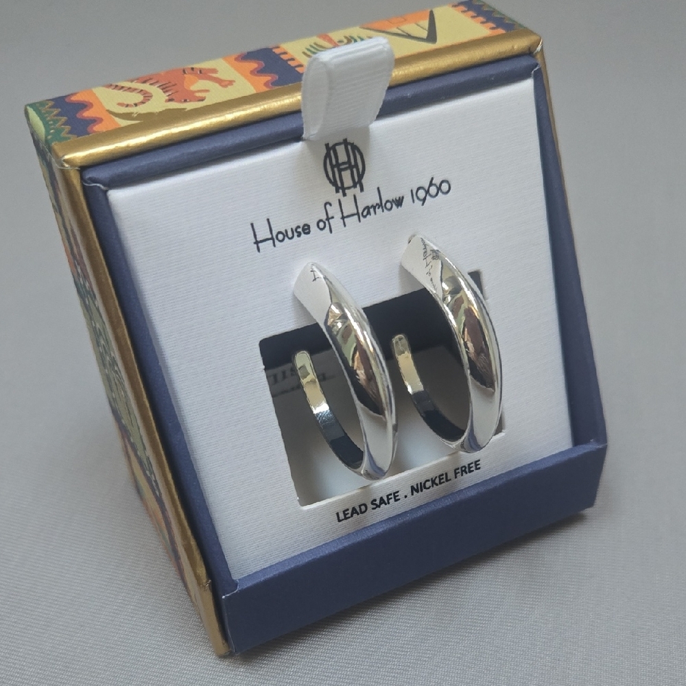 House of Harlow 1960 Shiny Silver Hoops Lead Safe Nickel Free. NEW with Box!
